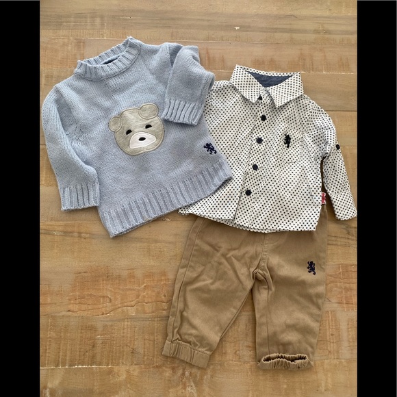 3 piece set English Laundry Baby boys collared khaki pants toddler clothes - Picture 1 of 11